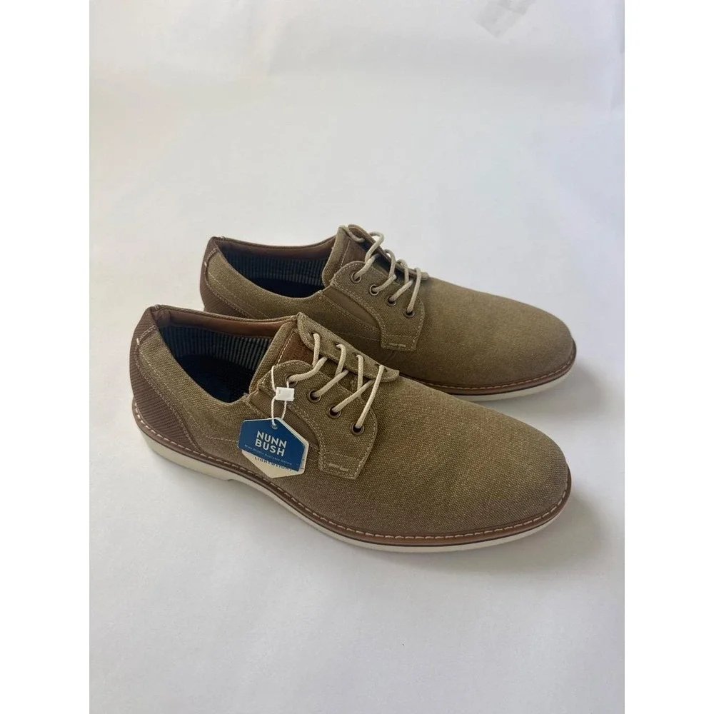 Nunn Bush Mens Canvas Oxford Shoes Tan Brown Comfort Gel 84856-274 11.5M